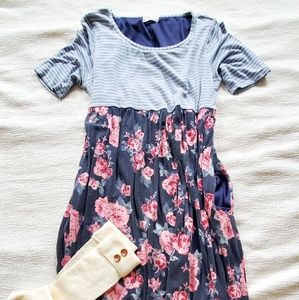 Bella Ella Boutique Blue Striped Floral Dress